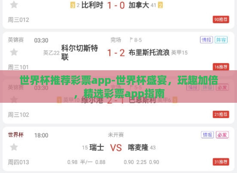 世界杯推荐彩票app-世界杯盛宴，玩趣加倍，精选彩票app指南