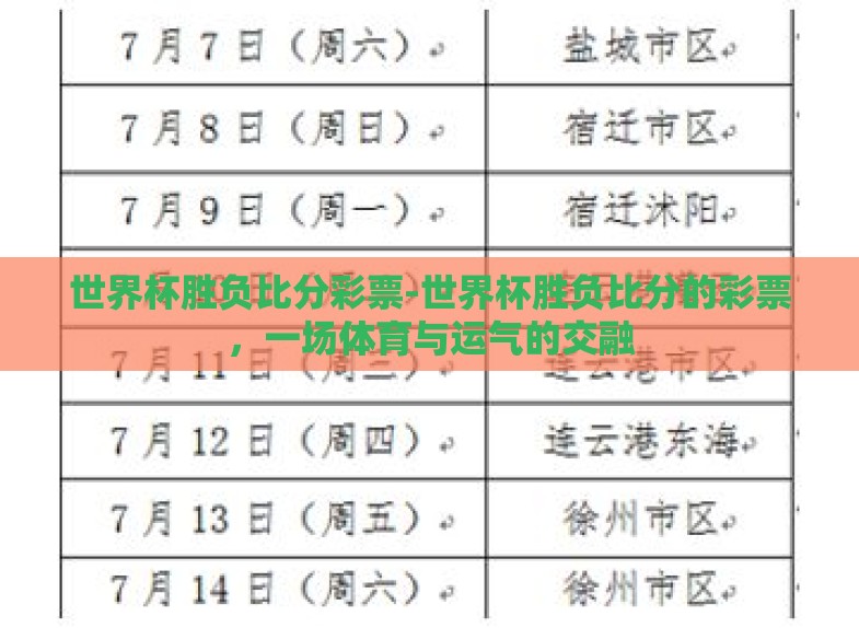 世界杯胜负比分彩票-世界杯胜负比分的彩票,一场体育与运气的交融 世界杯胜负比分彩票-世界杯胜负比分的彩票,一场体育与运气的交融
