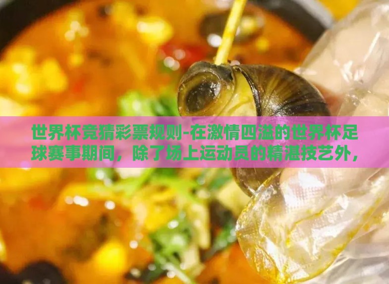 世界杯竞猜彩票规则-在激情四溢的世界杯足球赛事期间，除了场上运动员的精湛技艺外，球迷还可通过参与世界杯竞猜彩票来增加观赛乐趣。然而，要想让自己成为那名幸运的竞猜专家，首先就要深入理解并运用世界杯竞猜彩票的规则