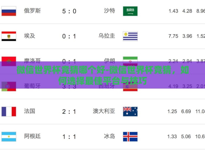 微信世界杯竞猜哪个好-微信世界杯竞猜，如何选择最佳平台与技巧