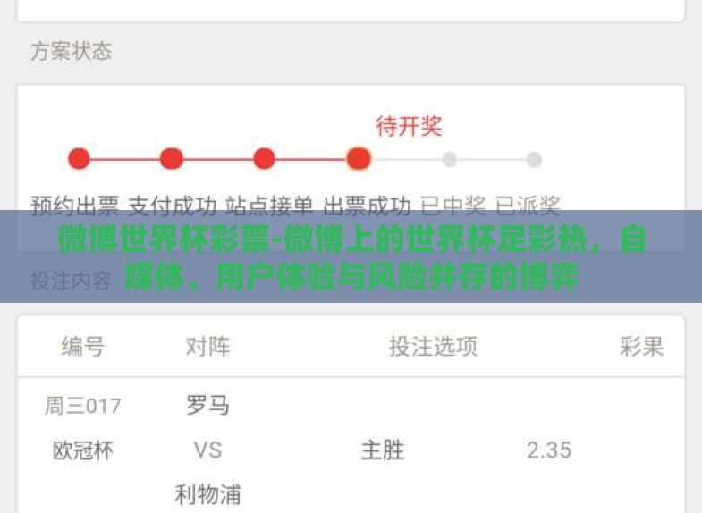 微博世界杯彩票-微博上的世界杯足彩热，自媒体、用户体验与风险并存的博弈