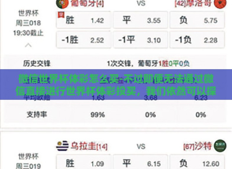 微信世界杯体彩怎么买-不过即便无法通过微信直接进行世界杯体彩投买,我们依然可以探讨如何合理、安全地享受世界杯观赛乐趣的同时,以正确的方式了解和关注世界杯的投注活动 微信世界杯体彩怎么买-不过即便无法通过微信直接进行世界杯体彩投买,我们依然可以探讨如何合理、安全地享受世界杯观赛乐趣的同时,以正确的方式了解和关注世界杯的投注活动