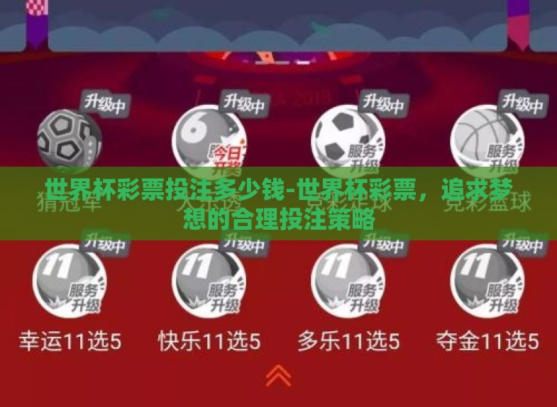 世界杯彩票投注多少钱-世界杯彩票,追求梦想的合理投注策略 世界杯彩票投注多少钱-世界杯彩票,追求梦想的合理投注策略