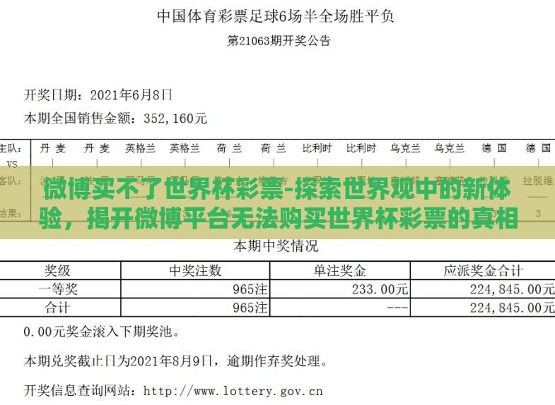 微博买不了世界杯彩票-探索世界观中的新体验,揭开微博平台无法购买世界杯彩票的真相 微博买不了世界杯彩票-探索世界观中的新体验,揭开微博平台无法购买世界杯彩票的真相