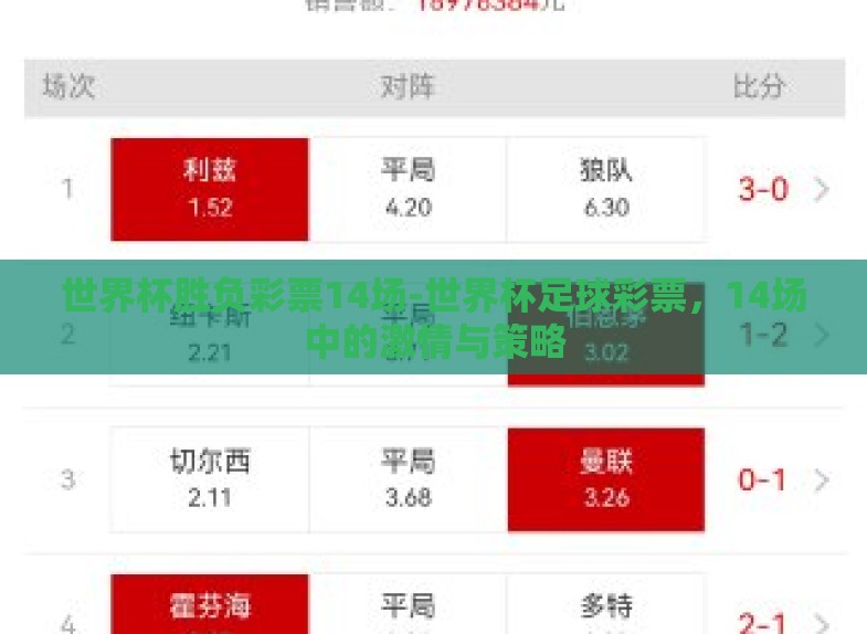 世界杯胜负彩票14场-世界杯足球彩票,14场中的激情与策略 世界杯胜负彩票14场-世界杯足球彩票,14场中的激情与策略
