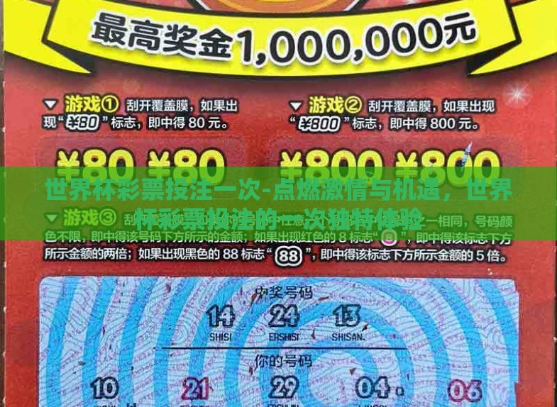 世界杯彩票投注一次-点燃激情与机遇,世界杯彩票投注的一次独特体验 世界杯彩票投注一次-点燃激情与机遇,世界杯彩票投注的一次独特体验